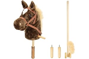 GELOYAR Morytale Stick Toy Riding Hobby Stick Horse, Plush Stick Horse for Toddlers, Horses Ride on a Stick Toy Fun Pretend Play with Wooden Wheels and Real Pony Clip-Clop Sounds 39 Inches for Kids