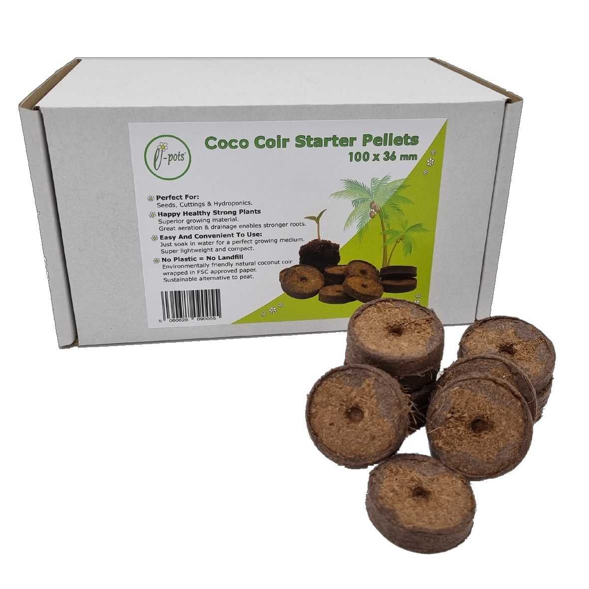 Coir starter pellets 36mm x 100 | Use for seed sowing and cuttings | 100% natural coconut fibre growing media | 100 easy to use compressed soil pellets wrapped in fsc paper