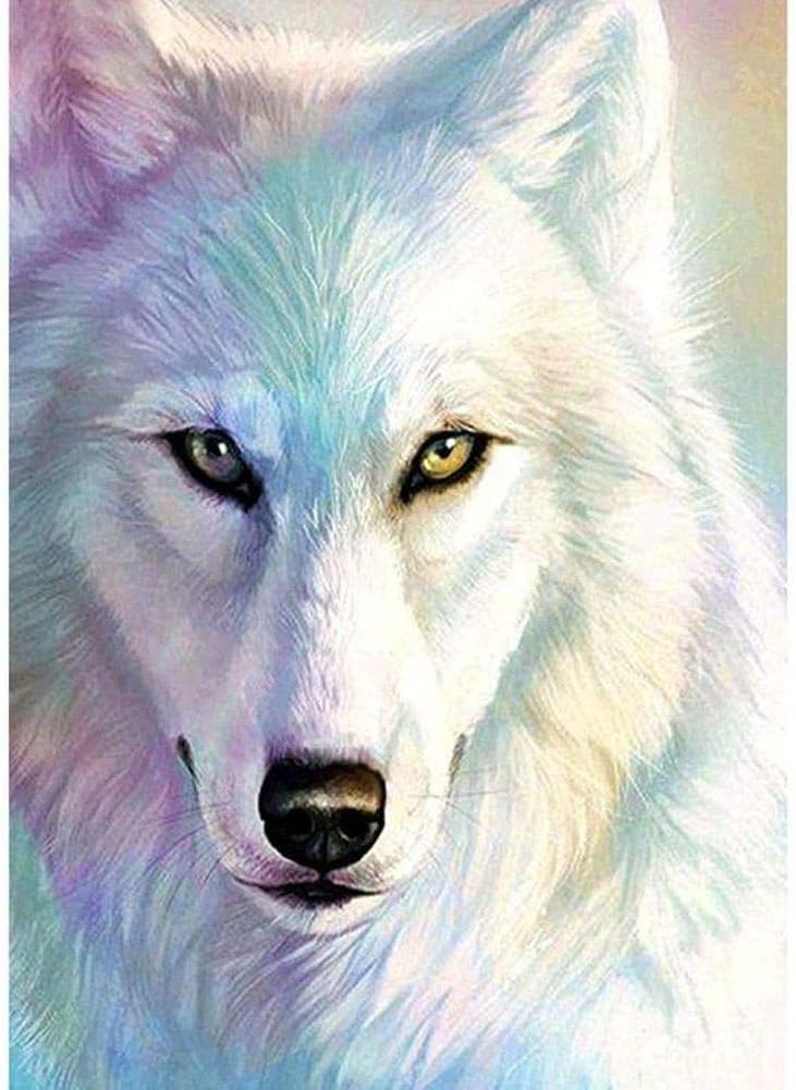Injoyser INJOYS DIY 5D Diamond Painting by Number Mosaic Kits Crystal Full Diamond Rhinestone Cross Stitch Embroidery Arts Craft Canvas Home Decor-White Wolf