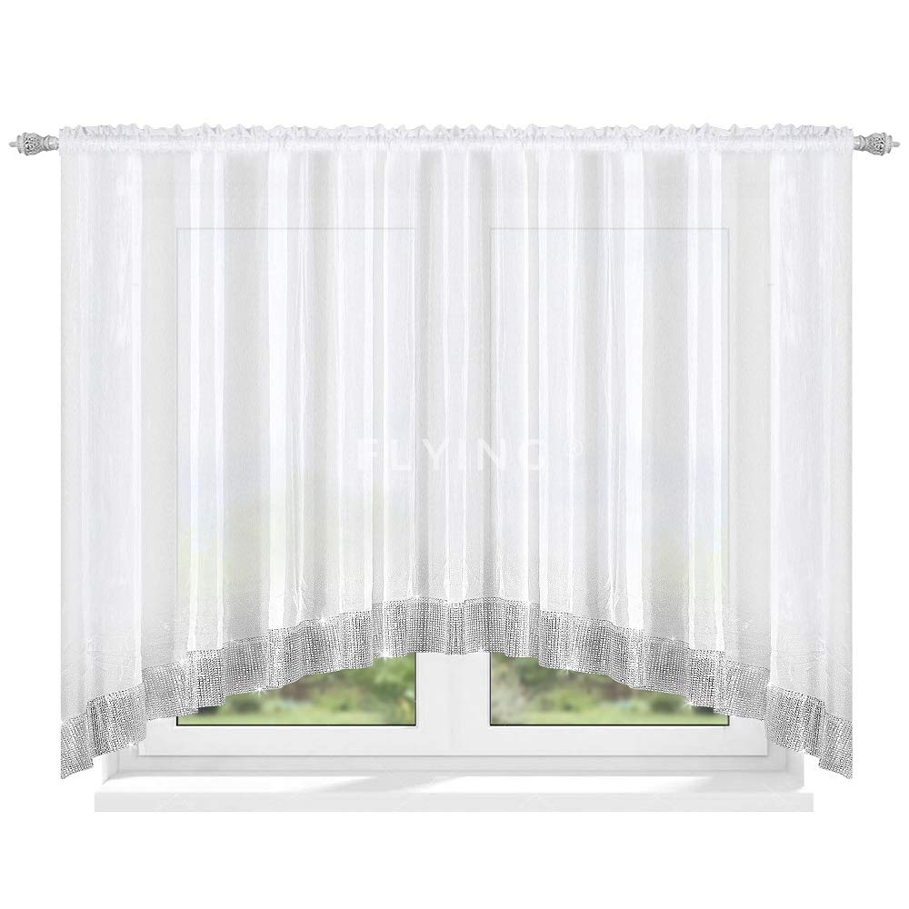 FKL DESIGN Voile Curtain with Ruffle Tape and Zirconia 150 x 300 cm