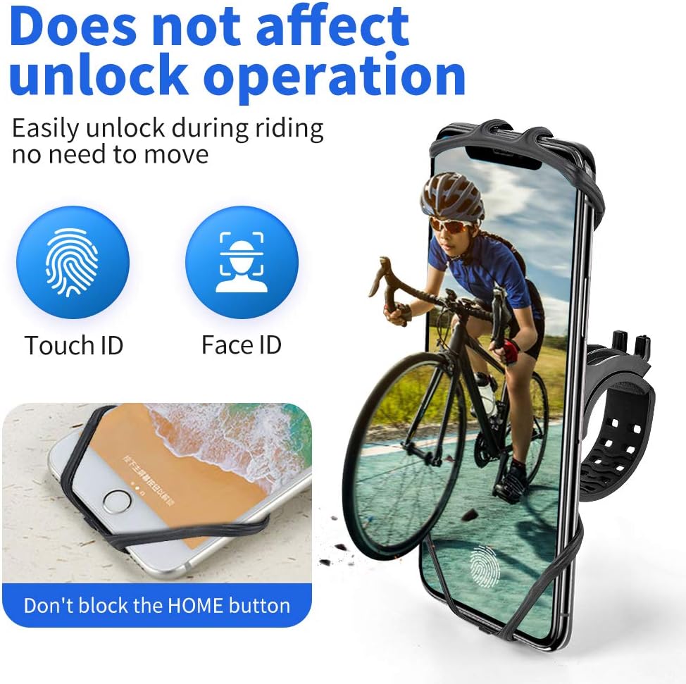 Bike Motorcycle Phone Mount Detachable 360° Rotation with Adjustable Silicone Bicycle Holder Compatible iPhone 11 Pro Max/11 Pro/11/XS/XS Max/XR/8/7, Samsung S20/S10 Plus/S10/S10e