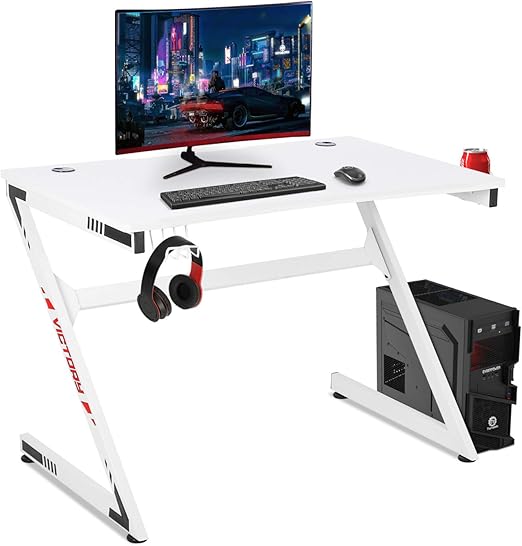 Amazon Com Youwang Gaming Desk Computer Desk Z Shaped Computer Desk With Cup Headphone Holder Heavy Duty Construction For Home Or Office Workstation Game Table White Kitchen Dining