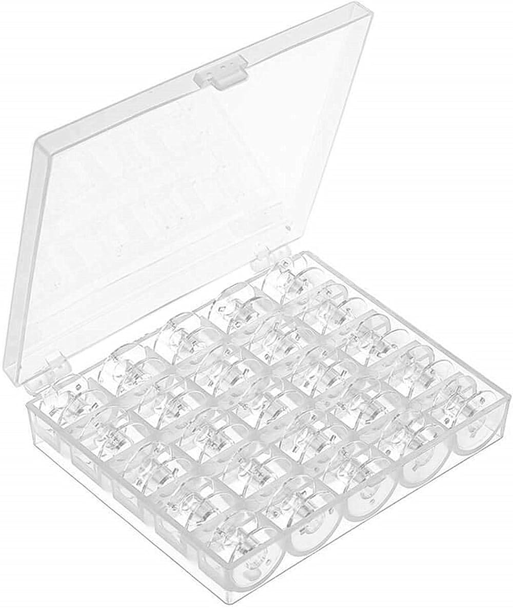 Cheeroyal 25 Clear Sewing Machine Bobbins with Storage Box - Universal Fit