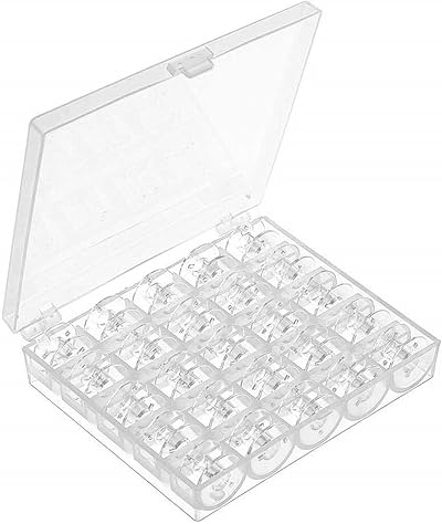 Cheeroyal 25 Clear Sewing Machine Bobbins with Storage Box - Universal Fit