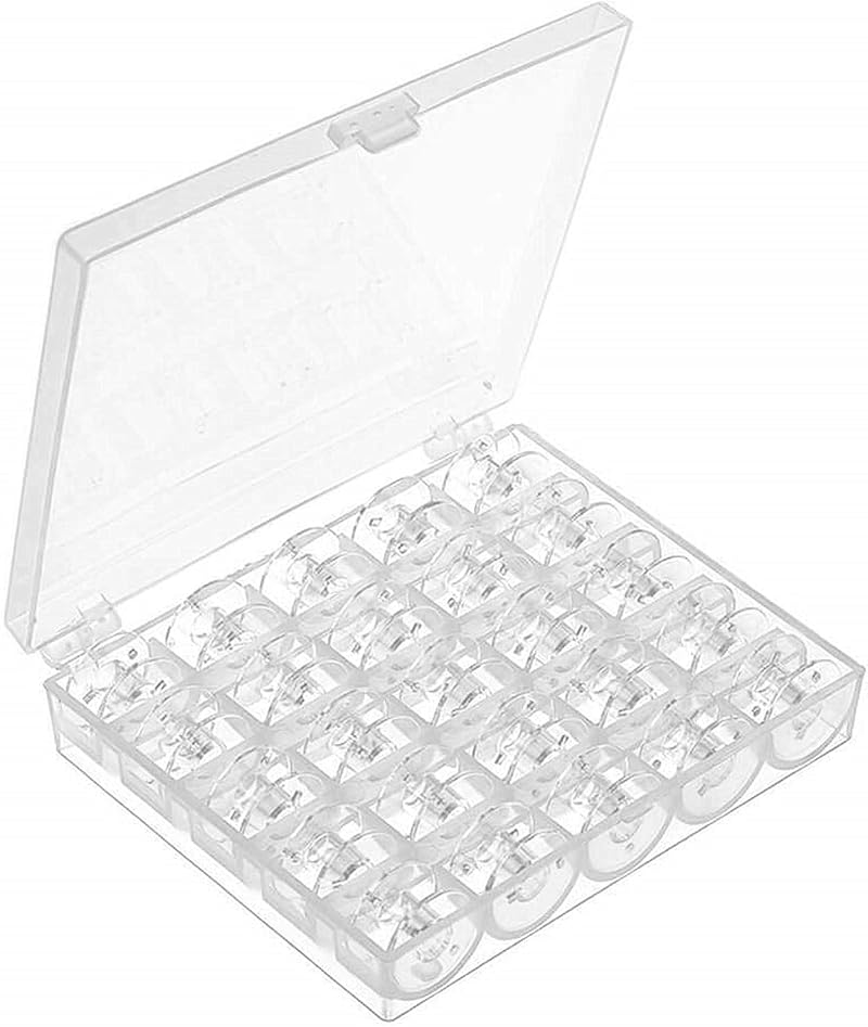 Cheeroyal 25 Clear Sewing Machine Bobbins with Storage Box - Universal Fit