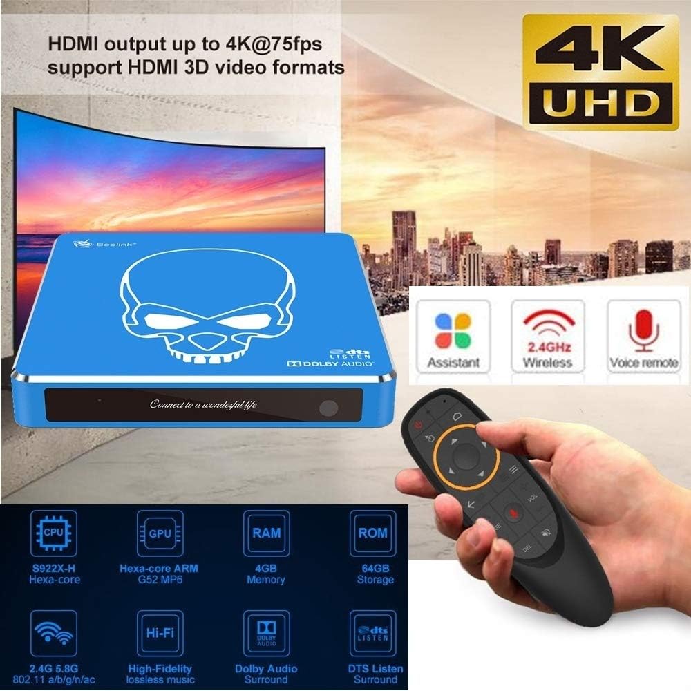 Dnyker Fi Lossless Sound TV Box with Dolby Audio DTS Listen Amlogic S922X-H Android 9.0 4GB 64GB Voice Remote