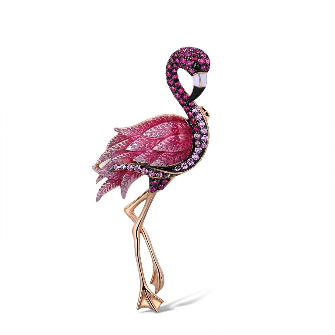 Santuzza Flamingo Brooch 925 Sterling Silver Enamel Bird Created Pink Sapphire Pin for Women