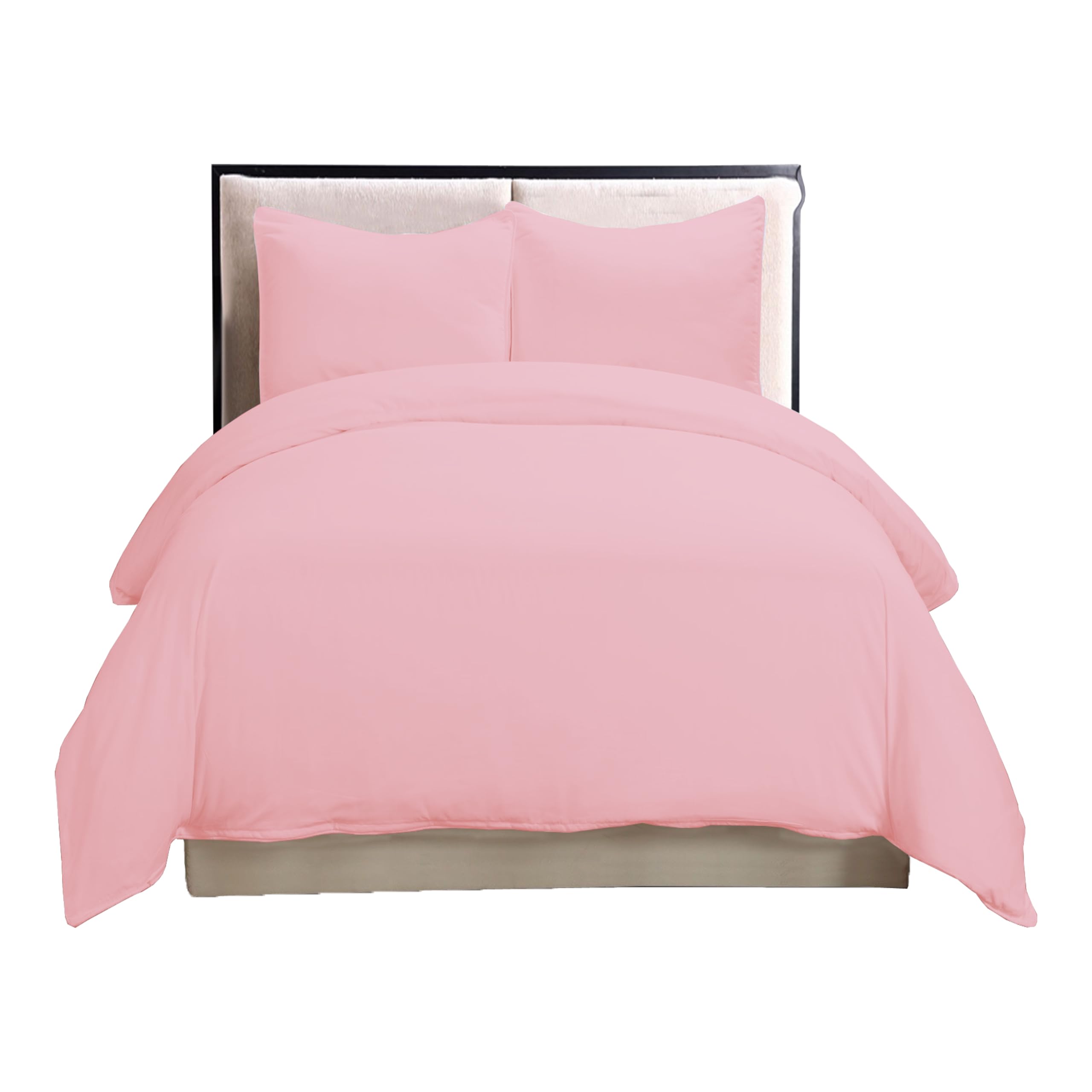 British Home Bedding - Plain Dyed Luxury Cotton Blend Percale Duvet Cover Set with 1 Pillowcases (Pink, Single)