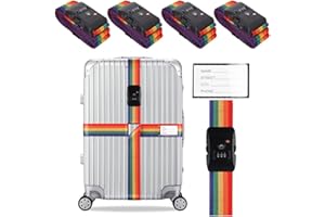 Veki Cross Luggage Straps Set TSA Approved with Lock Adjustable Travel Suitcase Belts Suitcase Tags with Name ID Card Packing Straps for Suitcases Strap Travel Accessories (Multicolor*4pcs)