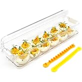 YOHA Clear Deviled Egg Tray Carrier with Lid 12 Grids Eggs Holder Case Refrigerator Egg Container Deviled Egg Platter Stackable Egg Tray Camping Picnic Travel Portable Egg Storage Container,Clear-12
