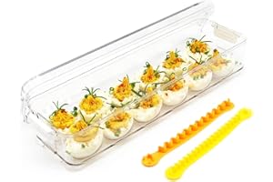 YOHA Clear Deviled Egg Tray Carrier with Lid 12 Grids Eggs Holder Case Refrigerator Egg Container Deviled Egg Platter Stackable Egg Tray Camping Picnic Travel Portable Egg Storage Container,Clear-12