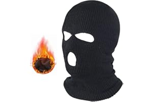 FANELIK 3-Hole Knitted Full Face Cover Ski Mask, Winter Balaclava Warm Knit Full Face Mask for Outdoor Sports, Thick Black, O