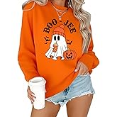 Earneo Halloween Sweatshirt for Women Cute BOO JEE Ghost Sweatshirt Women's Spooky Season Ghost Pullover Sweater Tops