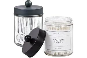 YYBD 2 Pack Qtip Dispenser Holders Glass Storage Jars for Bathroom Essentials Bathroom Vanity Storage Organizer Set Counterto