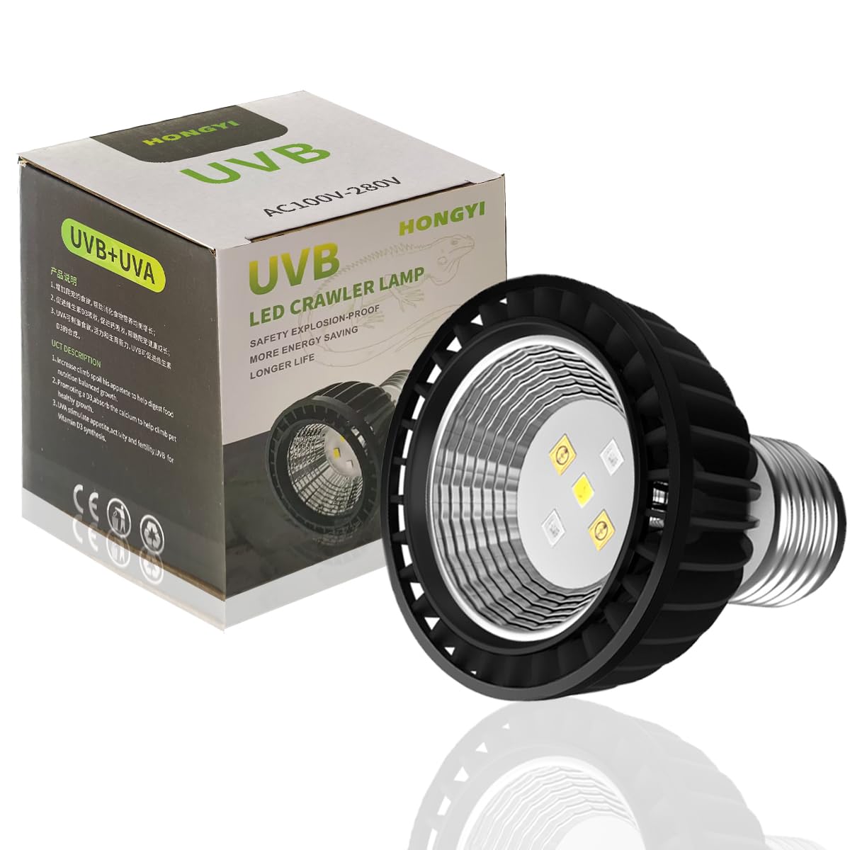 QeeHeng Reptile Heat Lamp Bulbs,UVA UVB 15.0 Reptile Lights Energy Saving,Heating Lamp for Rainforest Type Reptiles and Amphibian Tanks/Snake/Lizard/Turtle (UVA+UVB 15.0 Lamp)