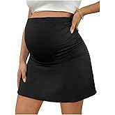 MakeMeChic Women's Maternity Black Mini Skirt High Waisted Ruched Pregnancy Bodycon Skirts with Shorts