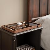 Lawnrden Valet Tray, Walnut Nightstand Organizer with Leather Inlay view 2