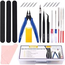 Swpeet Lot de 24 outils de base compatibles avec Gundam Modeler avec récipient en plastique résistant, kit professionnel de remplacement pour modèle Gundam Kit d'outils de construction pour débutants