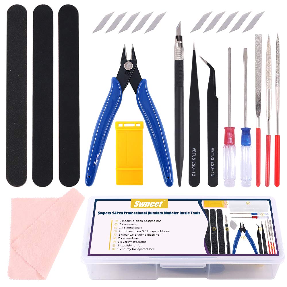 Kit D'outils Modélisme Chiloskit – 17 Pièces – Pince Coupante, Cutter, Limes – Pour Gunpla Et Voitures