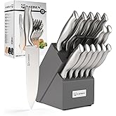 Kitchen Knife Set, 15 Pieces Knife Set with Block, Knives Set for Kitchen, Silver Hollow Ergonomic Handle for Chef Knife Set, Kitchen Shears,Black Knife Block Set