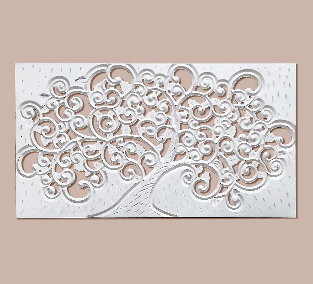 Quadro Albero della vita traforato 97x55 cm Inciso su fibra di legno Mdf stile moderno