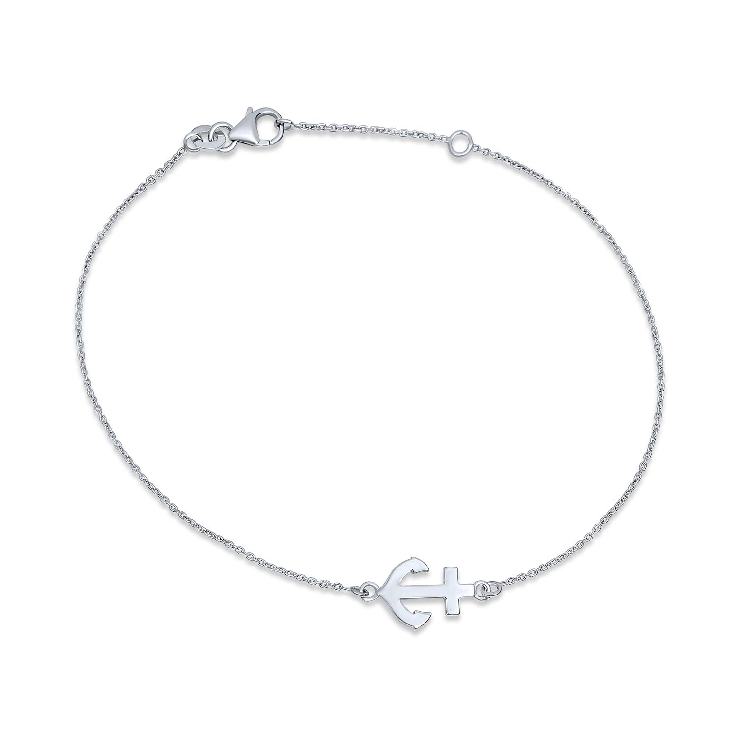 Bling Jewelry Nautical Ocean Sideways Boat Anchor Charm Anklet Ankle Bracelet For Women .925 Sterling Silver Adjustable 9 To 10 Inch With Extender