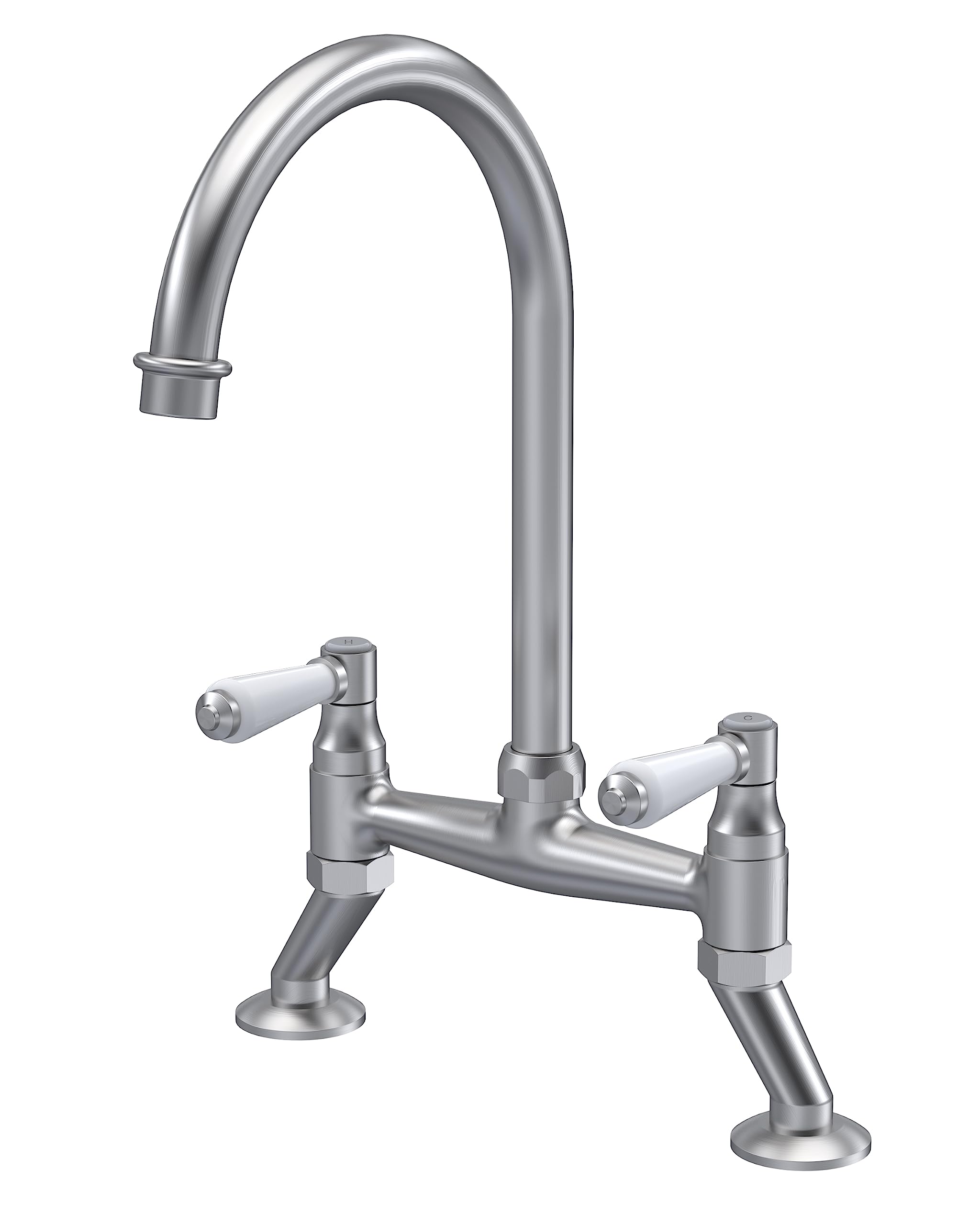 nuie KB617 Kitchen Taps Traditional Bridge Mixer Kitchen Tap with Lever Handles, 237mm, Brushed Nickel