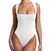 REORIA Butsmooth® Women’s Sexy Sleeveless Square Neck Double Lined Basic Bodysuit Tank Tops