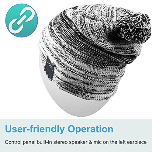 Mydeal Winter Fashion Bluetooth Beanie Hat Pom Pom Knit Music Cap with Removal Speakers & Mic Hands Free Wireless Headphones Headsets Earphone for Running Skiing Skating Hiking,Christmas Gifts - Black - Thumbnail 5
