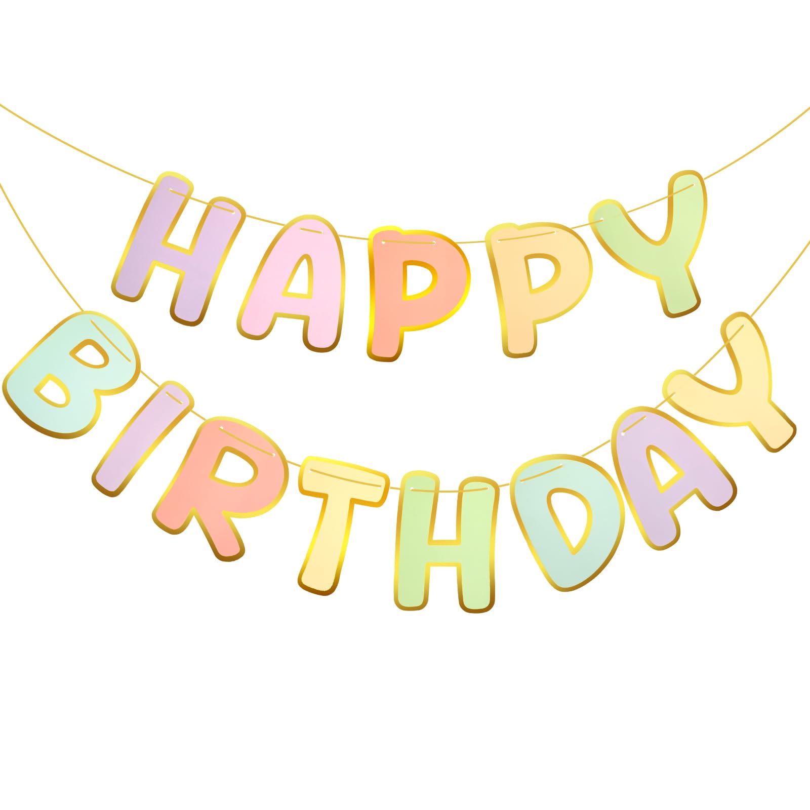 Photo 1 of TaoBary Macaron Happy Birthday Banner Pre-strung Birthday Party Decorations No DIY Hanging Banner Sign Hanging Decor for Women Men Boys Girls Party Supplies Backdrop