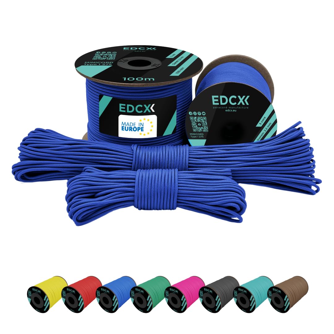 EdcX 2 mm Nylon Paracord 275 (15, 30, 50 and 100 m)– 100% Nylon rope, 3-Strand cord, Nylon cord 2 mm in Many Colours (Royal Blue, 100 m)