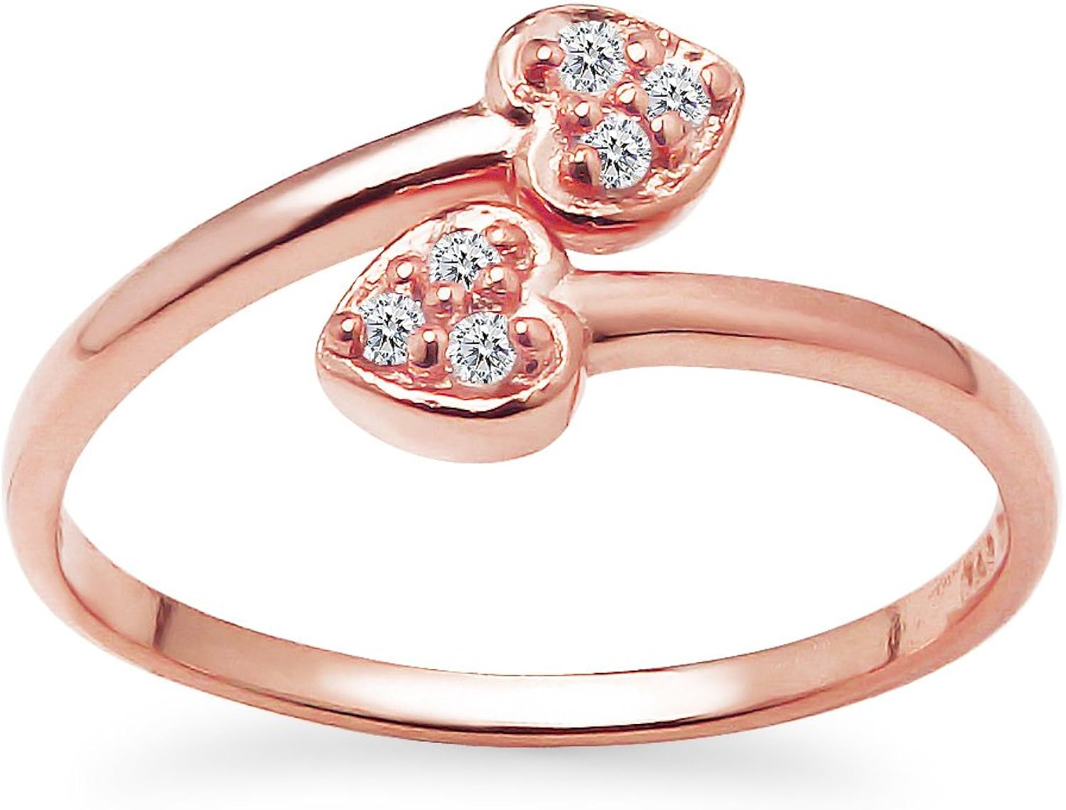 Rose Gold Flashed Sterling Silver CZ Cubic Zirconia Double Heart