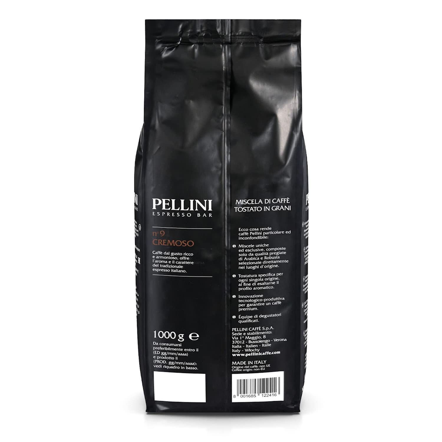 Pellini N.9 Cremoso, Kaffeebohnen für Espresso 1kg, Arabica- und Robusta-Mischung mit einem Vollmundigen und Harmonischen Geschmack, Mittlere Röstung 4