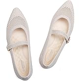 Frank Mully Women's Mesh Flats Mary Jane Shoes Pointed Toe Lightweight with Adjustable Instep Strap Knit Flat Shoes for Women Dressy Casual Washable Walking Shoes
