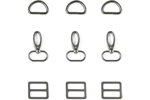 MELORDY 15Pcs Metal Swivel Snaps Hooks with D Rings and Tri-Glides Slide Buckles for Key Lanyard Purse Bag Straps Dog Collars DIY Sewing Hardware Craft (1 inch,Gun Black)