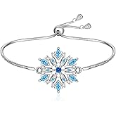 Fenthring Christmas Bracelet Snowflake Bracelet for Women Sterling Silver Adjustable Cubic Zirconia Xmas Blue Snowflake Jewelry Holiday Gifts