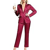 Kelyaa Women's 2 Piece Satin Suit Double Side Bows One Button Peaked Lapel Outfits Party Wedding Blazer Jackets and Pants Set