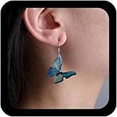 Andelaisi Boho Blue Resin Butterfly Earrings Vintage 3D Butterfly Dangle Earrings Blue Butterflies Drop Earring Personalized Long Animal Hook Earring Jewelry for Women