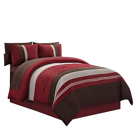 Amazon Com Wpm 8 Piece Bed In A Bag With Burgundy Brown Comforter