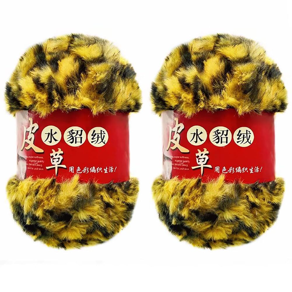 Uposao 2 Skeins Chunky Fluffy Faux Fur Yarn Skein Imitation Mink Wool Yarn Faux Mink Crocheting Yarn Super Soft Fluffy Eyelash Yarn for DIY Sweater Scarf Glove Knitting Craft — image 1