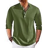 Runcati Mens Linen Henley Shirts Casual Lightweight 3/4 Sleeve T-Shirt Summer Beach Yoga Hippie Tops
