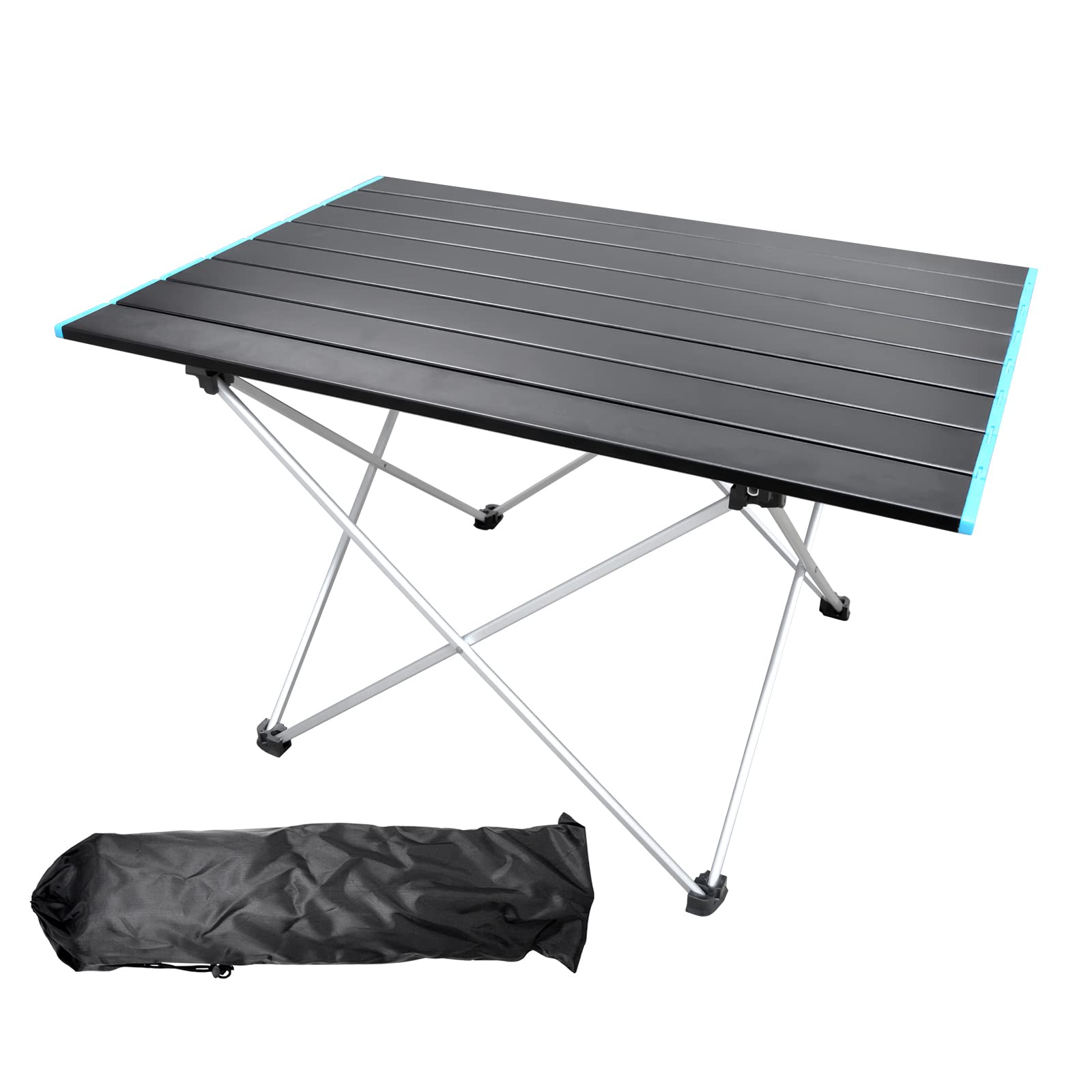 RIGIDON Camping Table, 68 x 46 cm Outdoor Portable Folding Aluminum Picnic Tables, Square Multi-Function Metal Ultralight Travel Table, Mini Small Low Table For Fishing, Garden, Beach, Camp (Black)