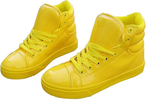 Amazon ノーブランド品 恋人スニーカー ハイカット ダンス シューズ レッド 赤 ピンク ブラック 黒 蛍光 ビタミンカラー ダンス 系に大人気 27cm Eu 44 イエロー シューズ バッグ