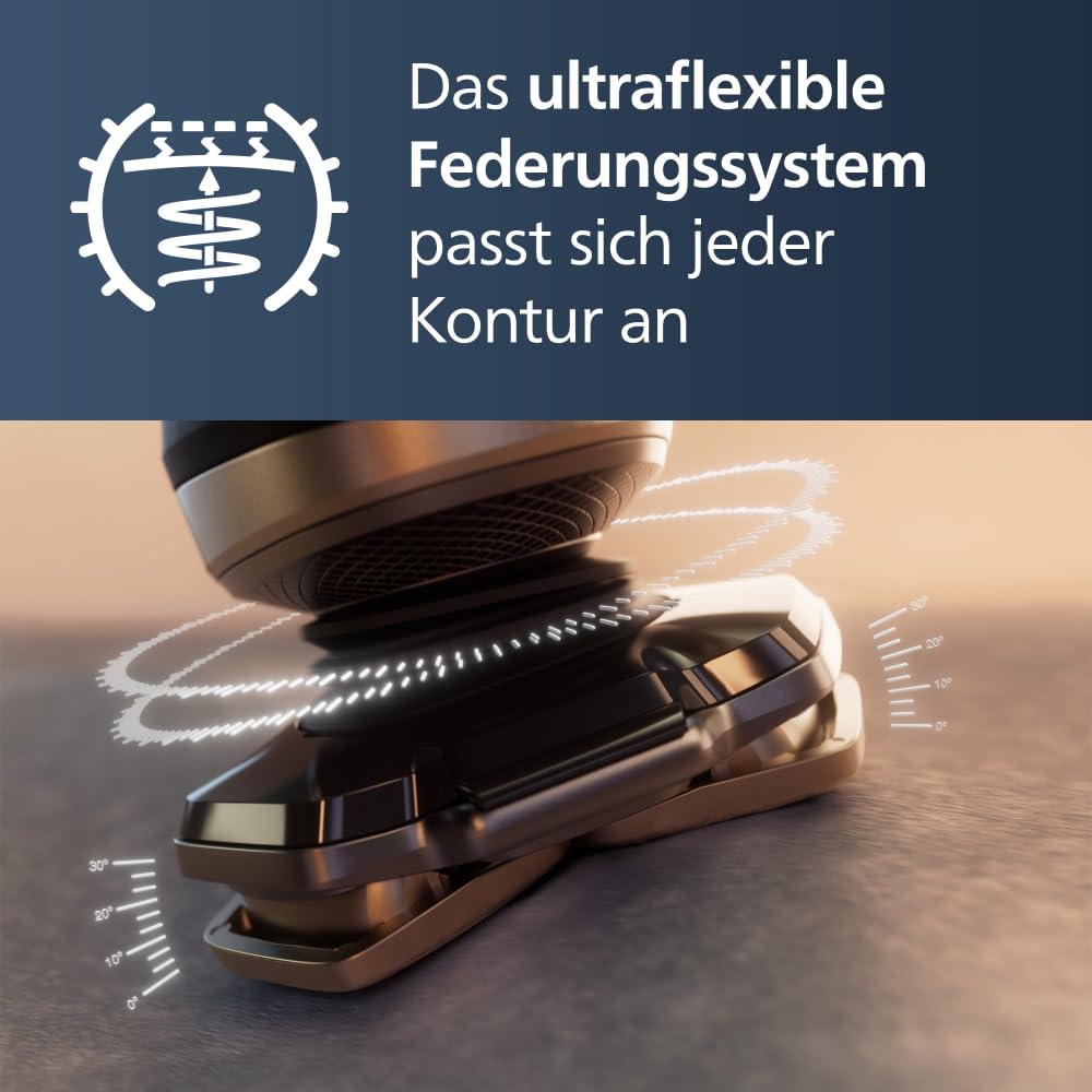 PHILIPS Rasierer S9000 Prestige - Elektrischer Nass- und Trockenrasierer, glänzendes Chrom, Lift & Cut-Rasiersystem, SkinIQ-Technologie, Bartstyler, Reinigungsstation & Qi-Ladepad (Modell SP9885/35) 4