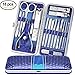 Teamkio 18pcs Manicure Set Pedicure Nail Clippers Set Travel Hygiene Kit Stainless Steel Professional Cutter Care Set Scissor Tweezers Knife Ear Pick Tools Grooming Kits with Leather Case