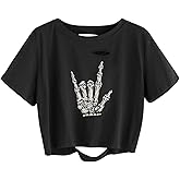 Womens Graphic Oversized Crop Tops Loose Cropped Distressed Tshirt Short-Sleeve Vintage Boxy Tee Shirts