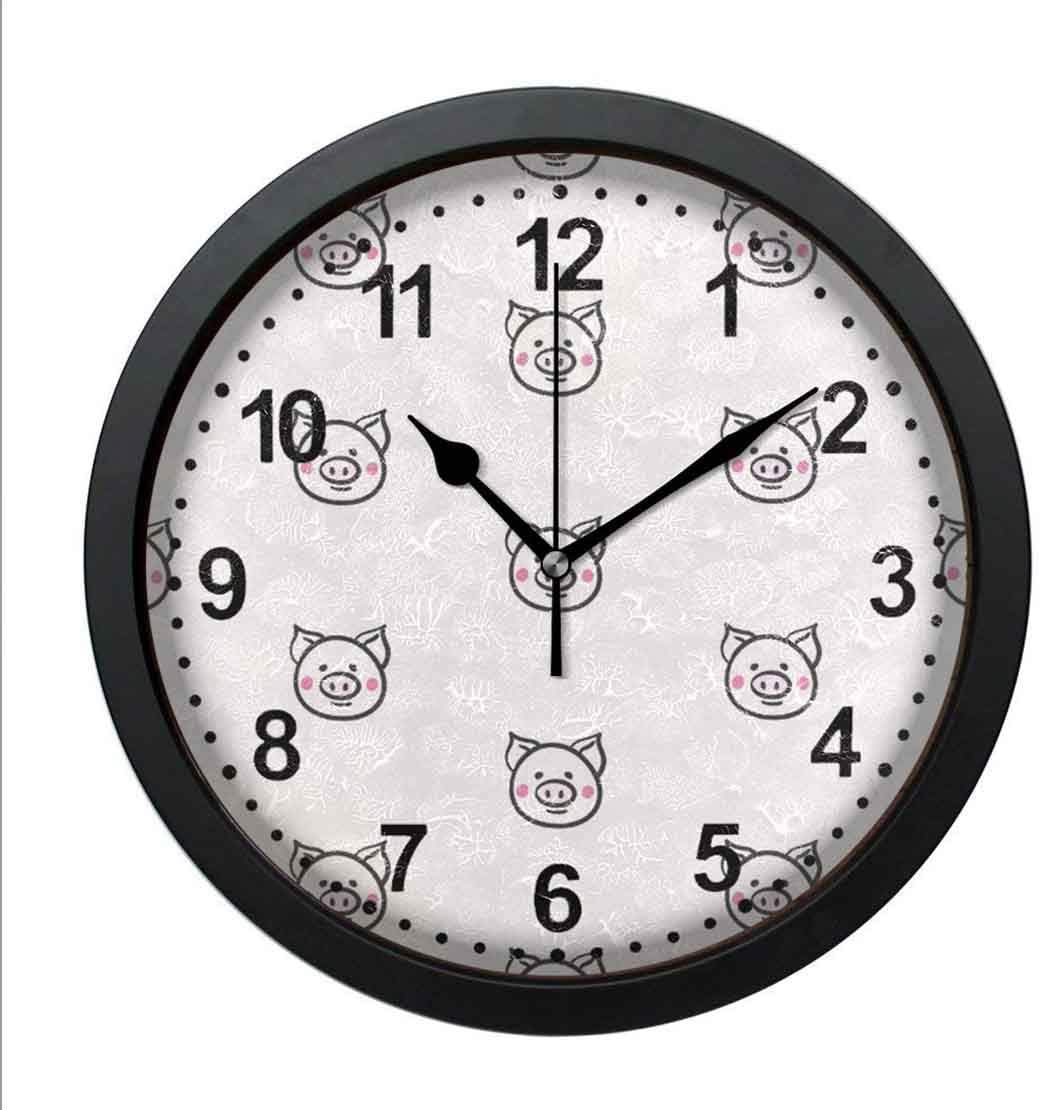 SanJIUCOM Cute Pigs Round Wall Clock Non Ticking Silent Decorative Wall Clock for Kitchen Office School 10in With Frame