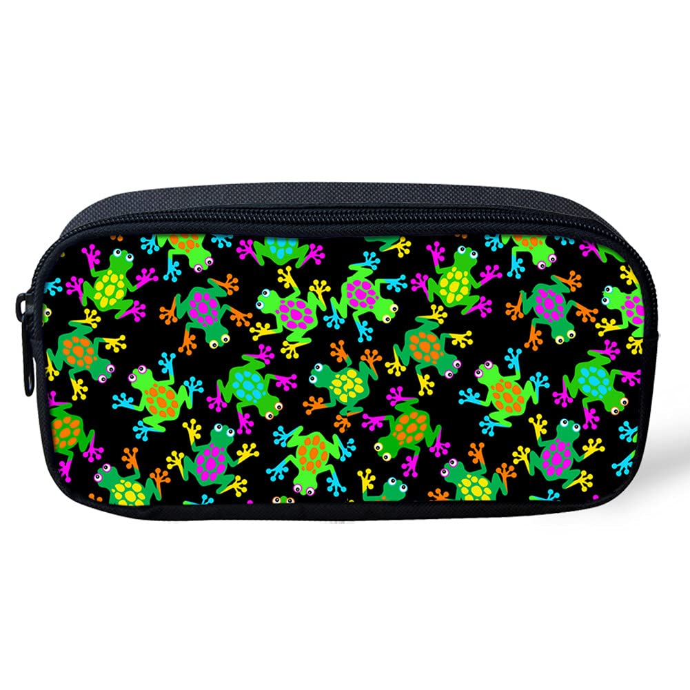 Biyejit Green Frogs Pencil Case for Women Teenage Girls Pen Pouch Coin Purse Small Makeup Cosmetic Bag
