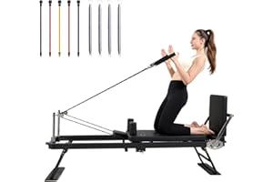 DWKWE Pilates Reformer, Foldable Pilates Reformer Home Gym Equipment,Core Pilates Bed for Home Workouts ,with Dual Resistance- Springs and Cords, Jump Board Christmas Birthday Valentines Day Gift
