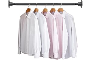 ABTOOL Closet Rod, 16 to 25 inch Adjustable Closet Rods for Hanging Clothes, Heavy Duty Closet Hanging Rod, Black Closet Hanger Poles, Metal Closet Hanging Bar for Wardrobes Laundry, Drilling Installation